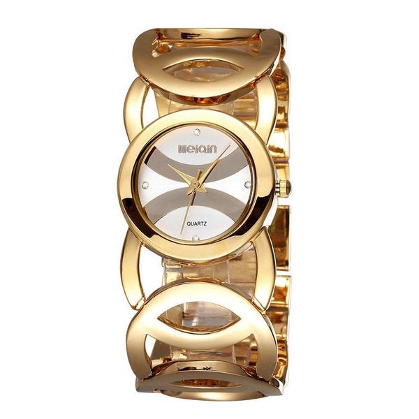 Alloy Band Rhinestone Women Watch Japan Quartz Movement Women's Shoes & Accessories Gold/White - DailySale