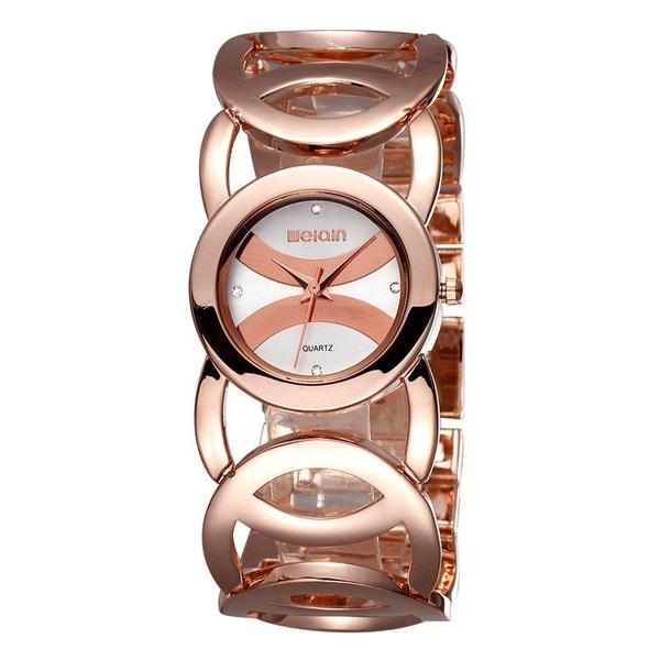 Alloy Band Rhinestone Women Watch Japan Quartz Movement Women's Shoes & Accessories Rose Gold/White - DailySale