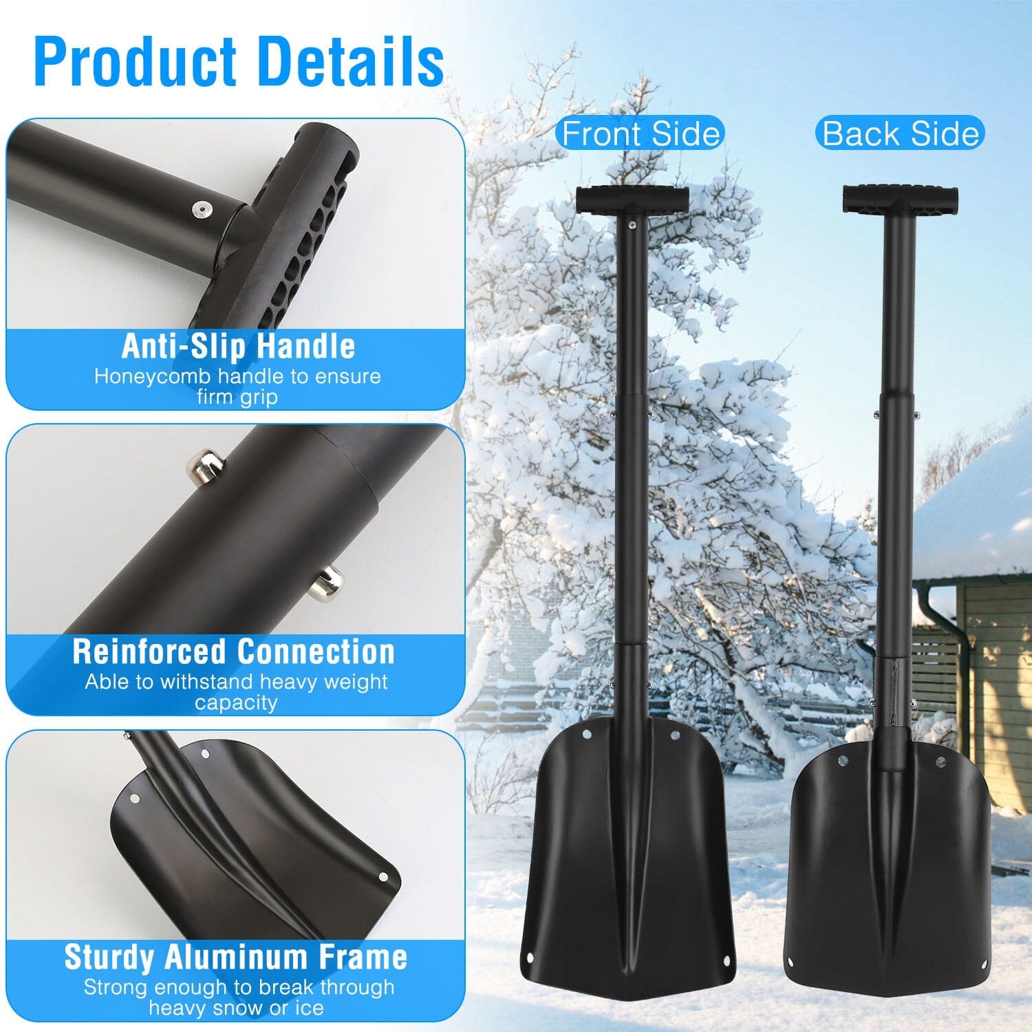 Aluminum Snow Shovel Portable Lightweight Camping Garden Beach Shovel Home Improvement - DailySale