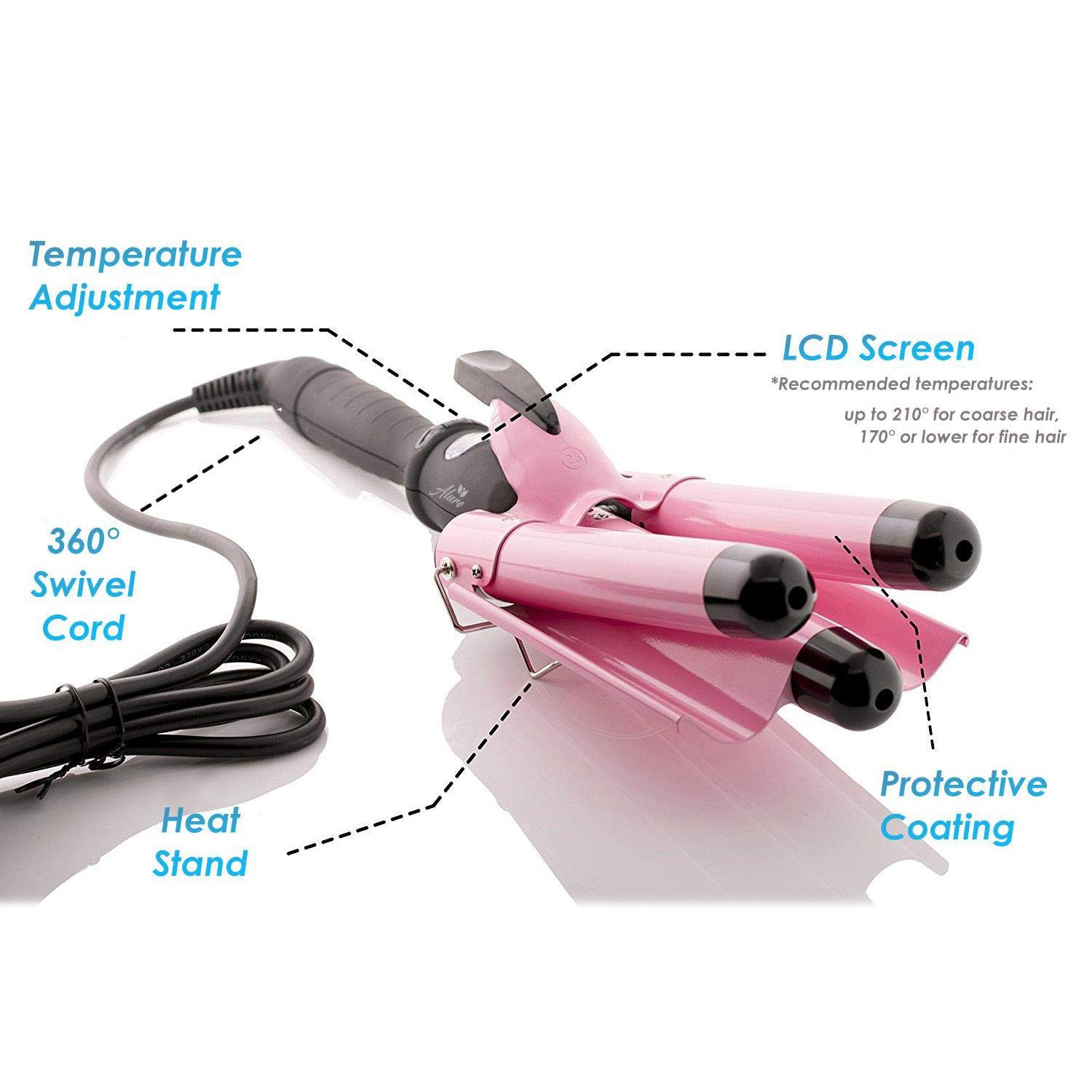 Alure Three Barrel Curling Iron Wand with LCD Temperature Display Beauty & Personal Care - DailySale