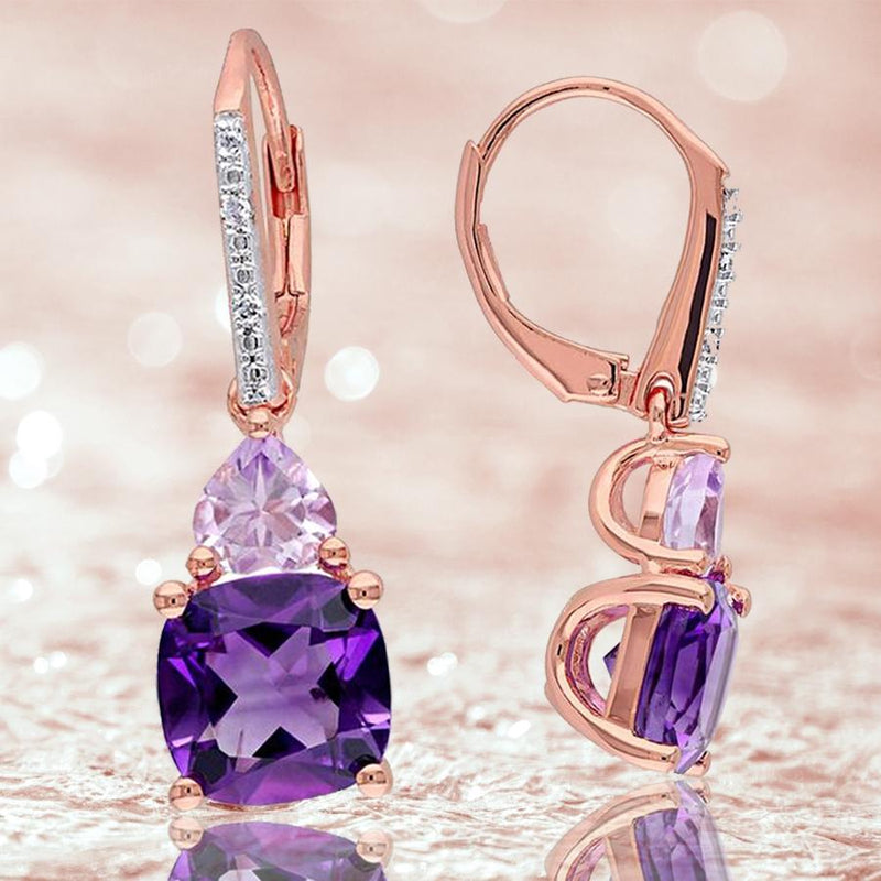 Amethyst and Tanzanite Duo Stone Dangling Leverback Earrings Jewelry - DailySale