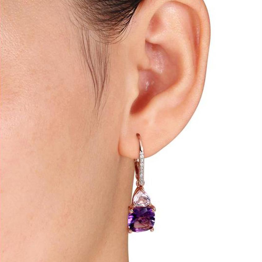 Amethyst and Tanzanite Duo Stone Dangling Leverback Earrings Jewelry - DailySale