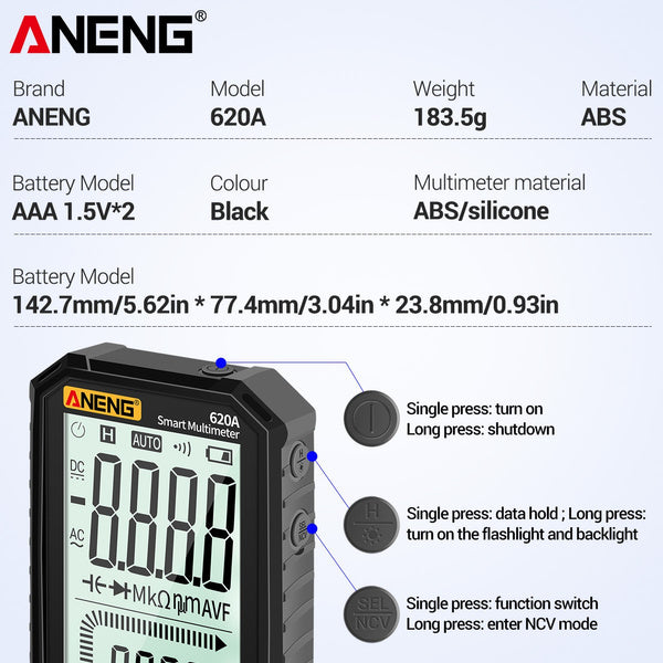 ANENG 4.7-Inch LCD Display 6000 Count AC/DC Digital Multimeter Batteries & Electrical - DailySale