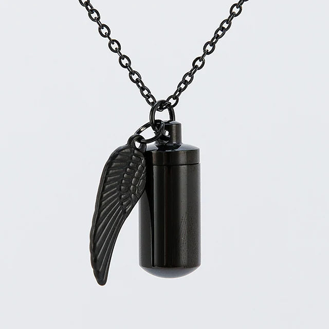 Angel Wings Stainless Steel Ashes Necklace Necklaces Black - DailySale