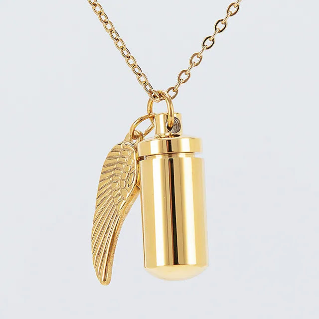 Angel Wings Stainless Steel Ashes Necklace Necklaces Gold - DailySale