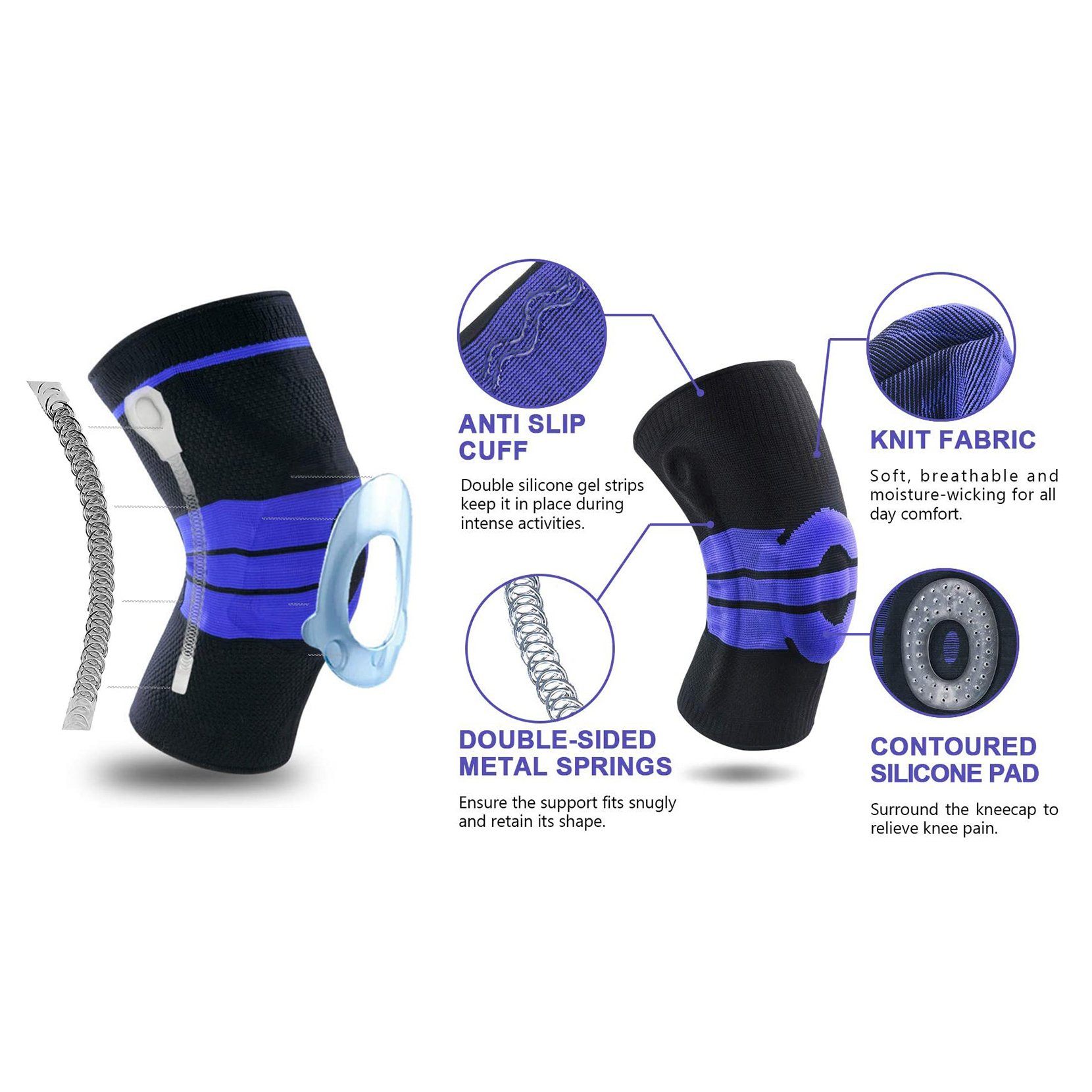 Anti Slip Springs Stabilizers Knee Compression Support Sleeve With Patella Gel Pad Wellness - DailySale