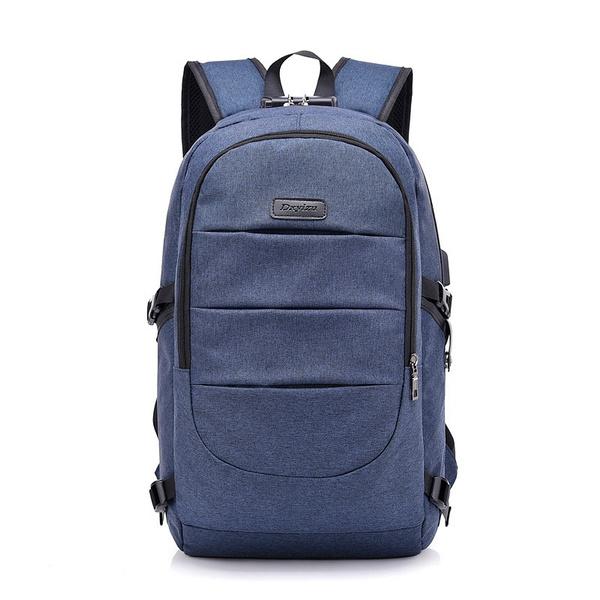 Anti Theft Waterproof Classic Backpack with USB Charging Port and Headphone Interface Bags & Travel Blue - DailySale