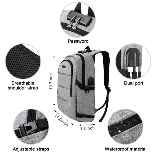 Anti Theft Waterproof Classic Backpack with USB Charging Port and Headphone Interface Bags & Travel - DailySale