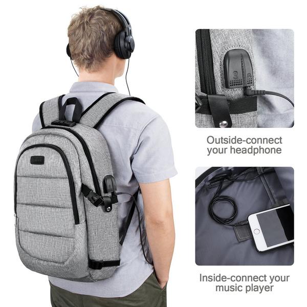 Anti Theft Waterproof Classic Backpack with USB Charging Port and Headphone Interface Bags & Travel - DailySale