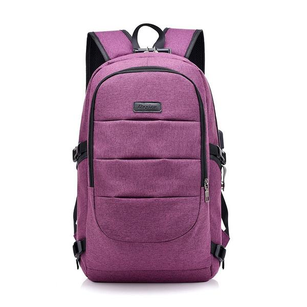Anti Theft Waterproof Classic Backpack with USB Charging Port and Headphone Interface Bags & Travel Purple - DailySale