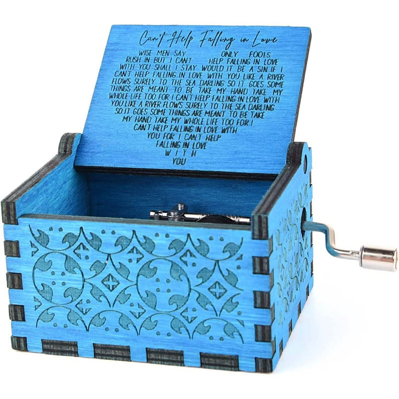 Antique Engraved Musical Box Can't Help Falling in Love Everything Else Blue - DailySale