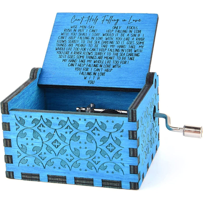 Antique Engraved Musical Box Can't Help Falling in Love Everything Else Blue - DailySale