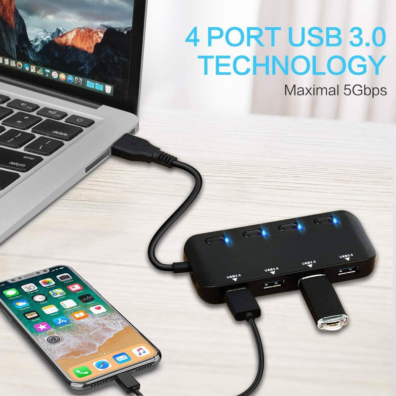 APANAGE 4-Port Powered USB 3.0 Hub Splitter Computer Accessories - DailySale