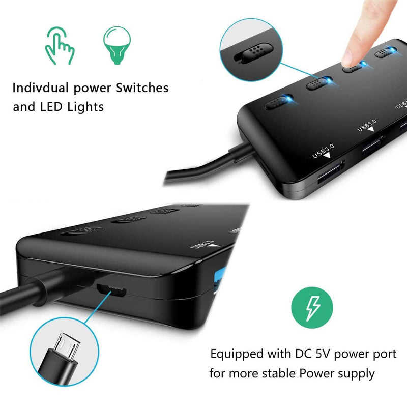 APANAGE 4-Port Powered USB 3.0 Hub Splitter Computer Accessories - DailySale