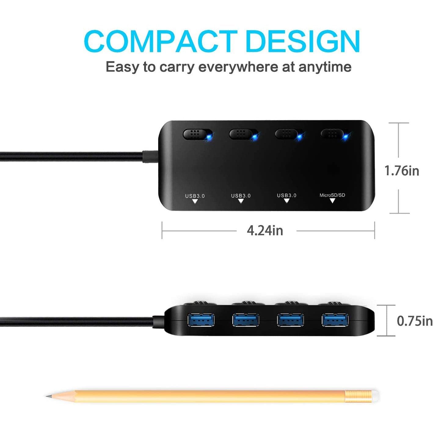 APANAGE 4-Port Powered USB 3.0 Hub Splitter Computer Accessories - DailySale