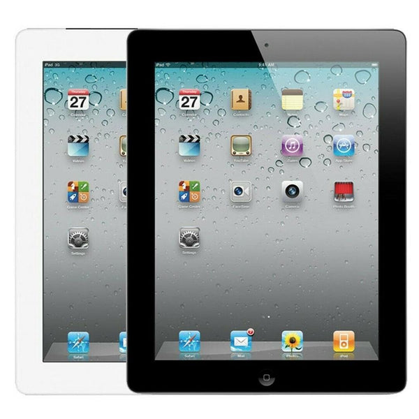 A black Apple iPad 3rd Generation Wi-Fi (Refurbished) placed over a white iPad displayed on a white background