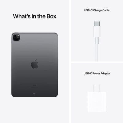 Flyer of Apple iPad Pro 4th Generation 12.9-Inch - Wi-Fi (Refurbished) showing the contents of the retail box