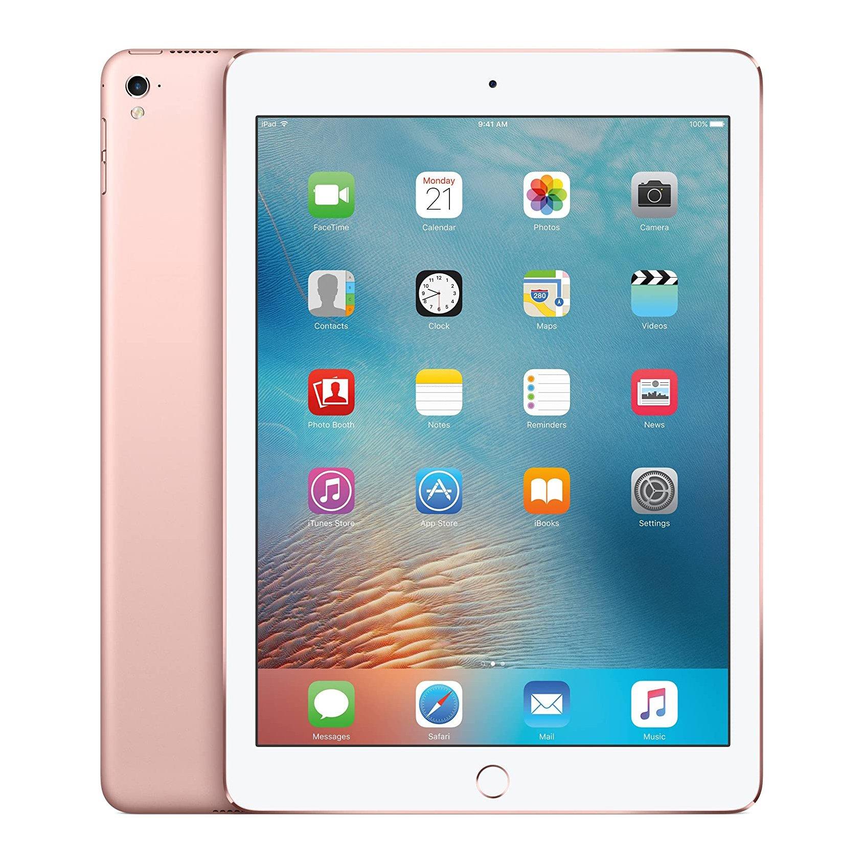 Pink Apple iPad Pro 9.7" Tablet Wi-Fi (Refurbished), front and back views