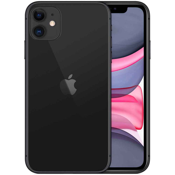 Front and back of Apple iPhone 11 - Fully Unlocked (Refurbished) shown in black, available at Dailysale