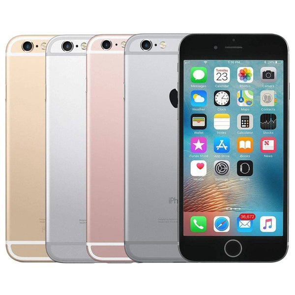 Front and back of Apple iPhone 6S Fully Unlocked (Refurbished) shown in 4 colors