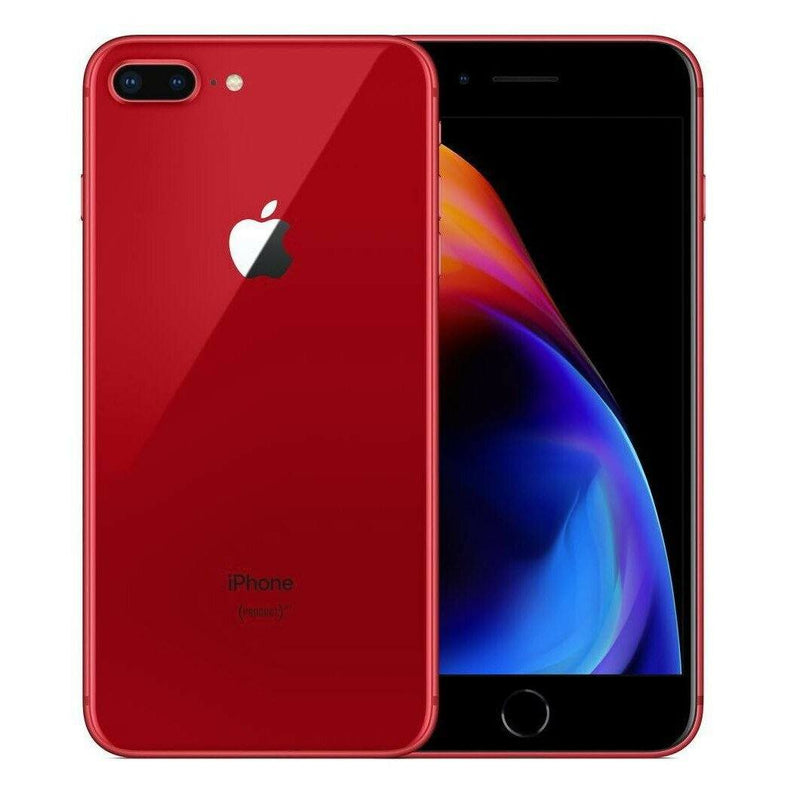 Front and back view of a red Apple iPhone 8 for AT&T Cricket & H2O (Refurbished)