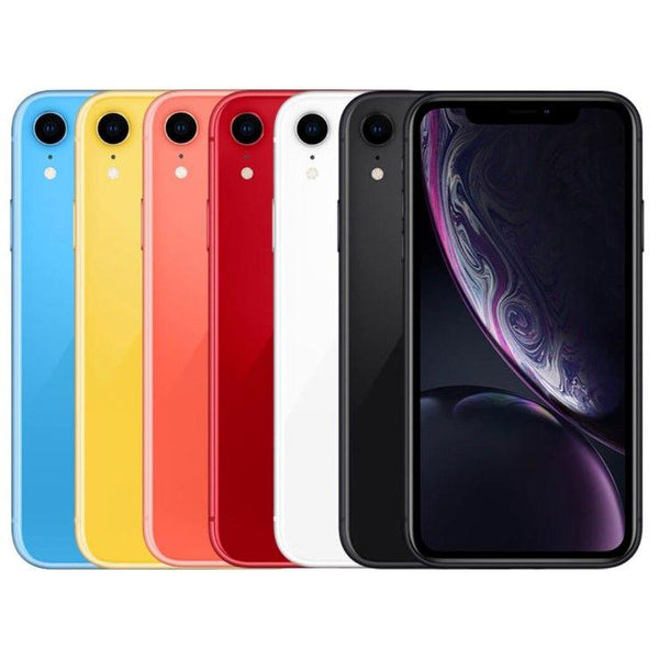Multiple Apple iPhones XR - Fully Unlocked (Refurbished) displayed in assorted colors