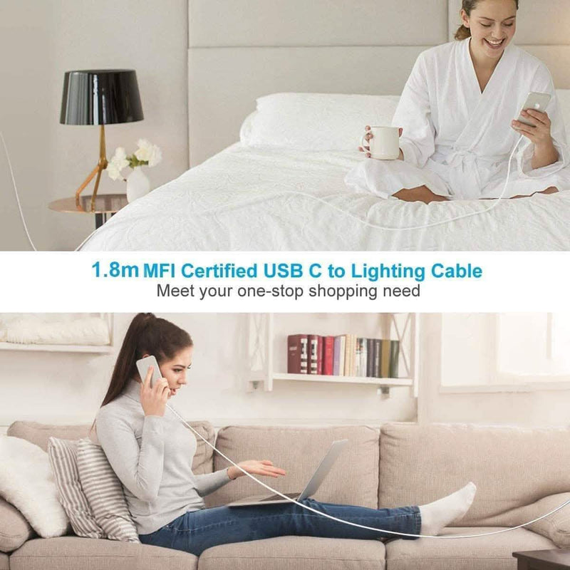 Apple MFi Certified Veetone 20W PD Type C Power Wall Charger Travel Plug with 6FT USB C to Lightning Quick Charge Sync Cable Mobile Accessories - DailySale