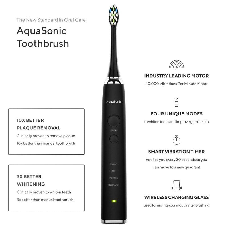 AquaSonic Black Series Pro Ultra Whitening 40,000 VPM Rechargeable Electric Toothbrush Beauty & Personal Care - DailySale