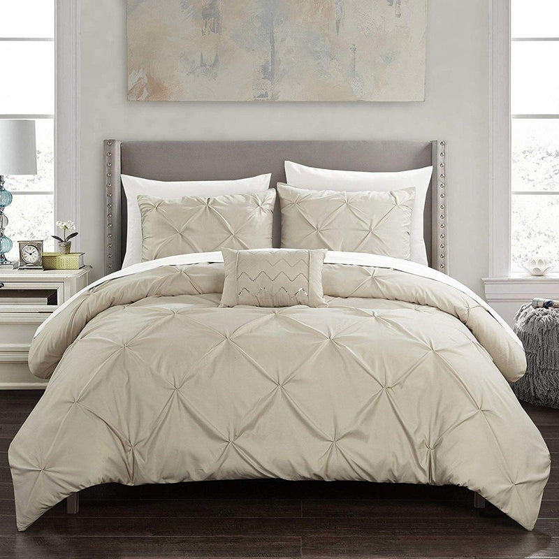 Armi Pinch-Pleated Microfiber Duvet Cover Set Linen & Bedding King Taupe - DailySale