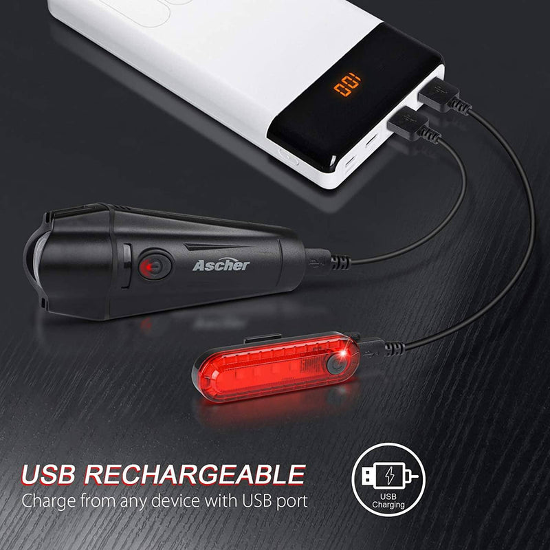 Ascher Ultra Bright USB Rechargeable Bike Light Set Sports & Outdoors - DailySale