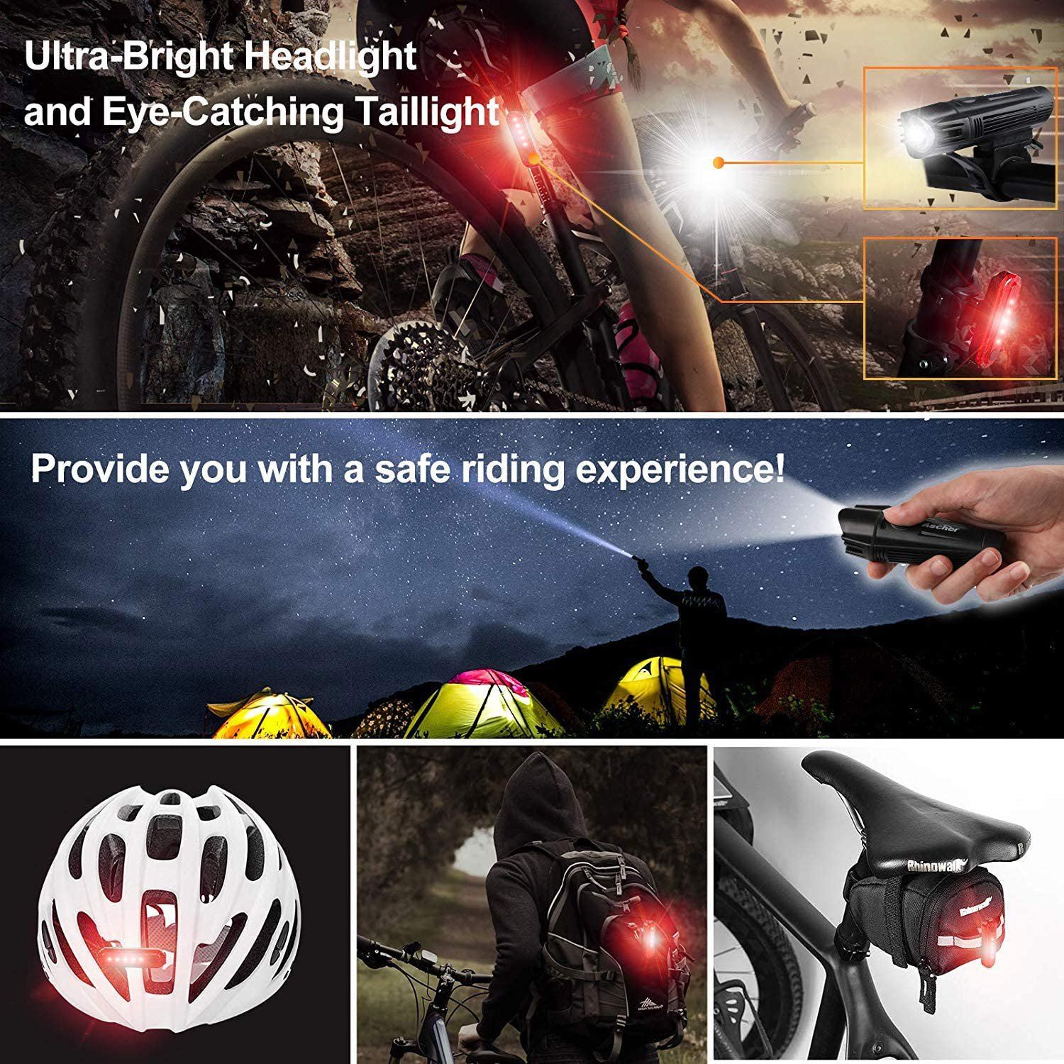 Ascher Ultra Bright USB Rechargeable Bike Light Set Sports & Outdoors - DailySale