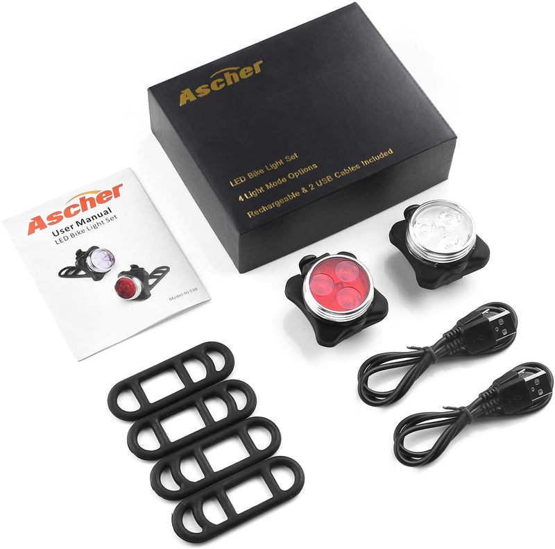 Ascher USB Rechargeable Bike Light Set Sports & Outdoors - DailySale