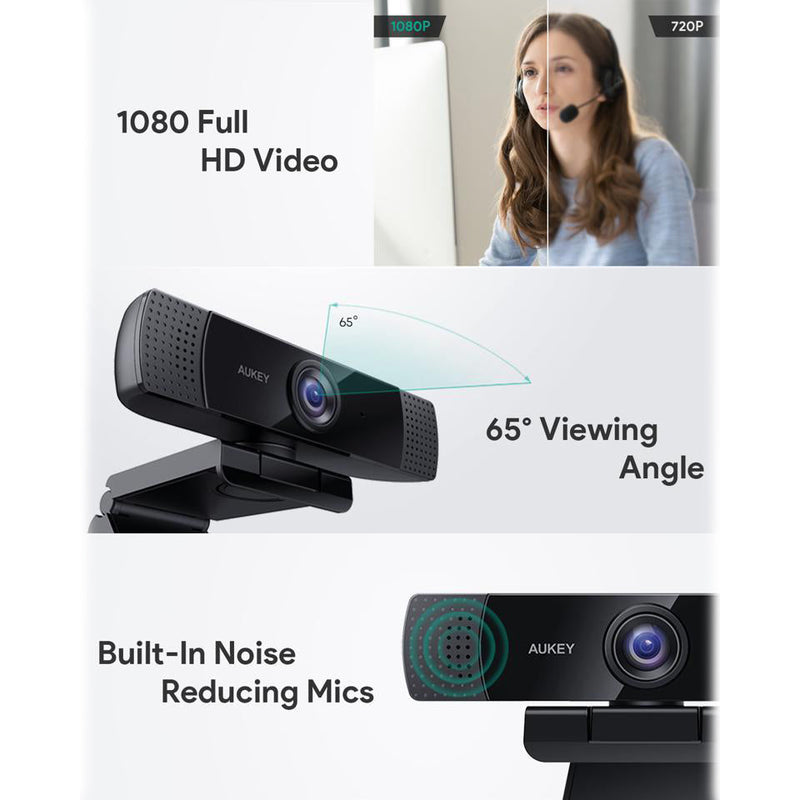 AUKEY 1080P Webcam with Dual Noise Reduction Stereo Microphones Computer Accessories - DailySale
