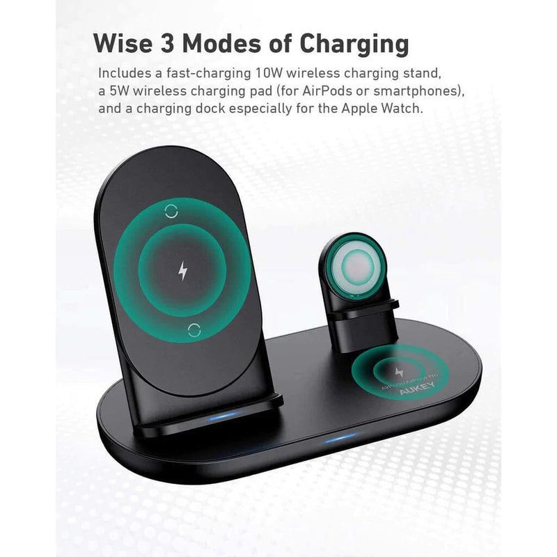 AUKEY 3-in-1 Wireless Charger Black Mobile Accessories - DailySale