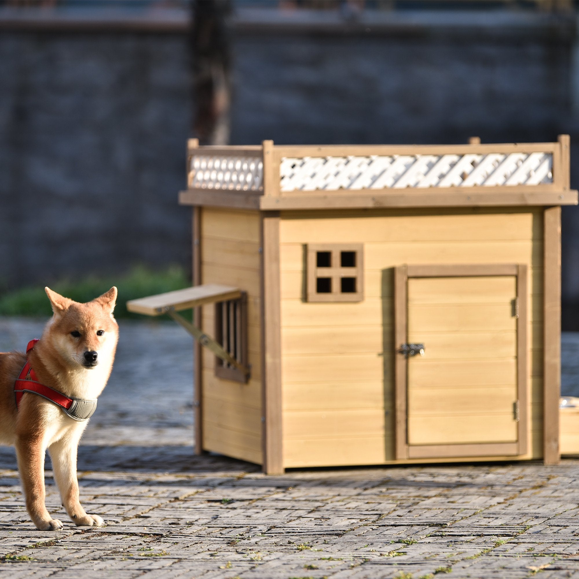 Aukfa 39.4” Wooden Dog House Puppy Shelter Kennel Outdoor & Indoor Dog Crate Pet Supplies - DailySale