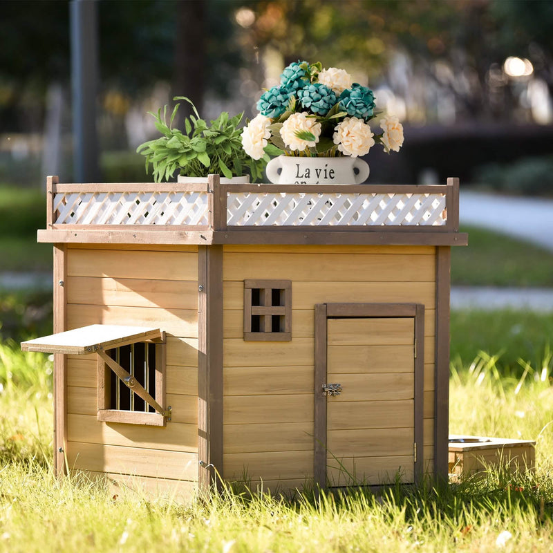 Aukfa 39.4” Wooden Dog House Puppy Shelter Kennel Outdoor & Indoor Dog Crate Pet Supplies - DailySale