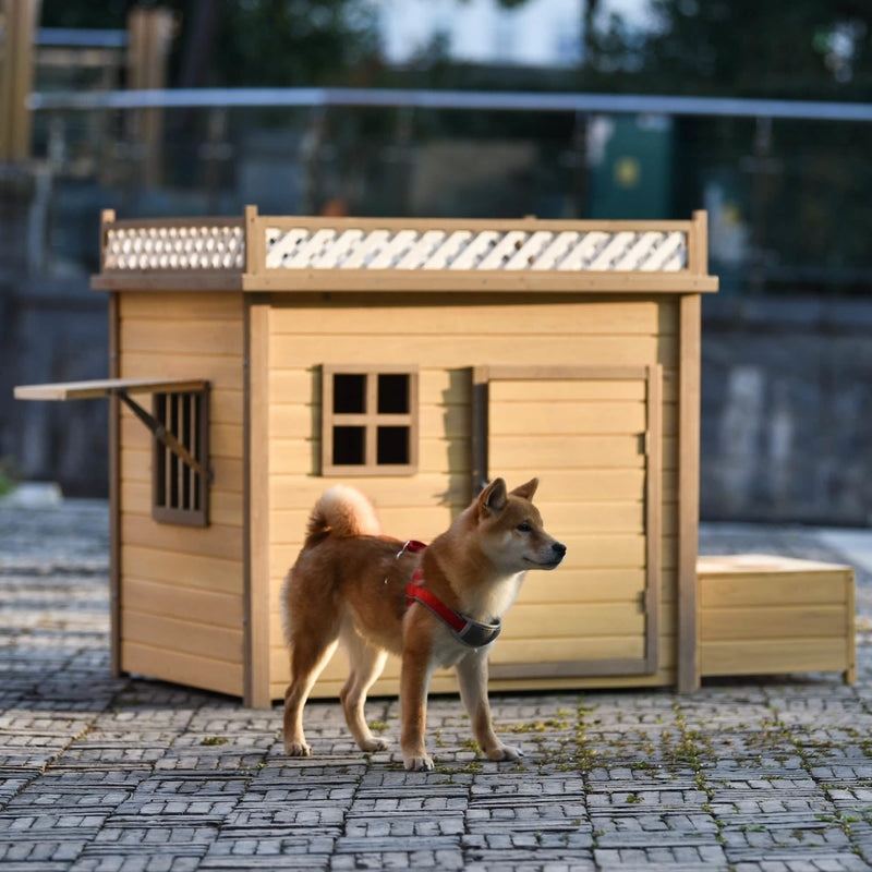 Aukfa 39.4” Wooden Dog House Puppy Shelter Kennel Outdoor & Indoor Dog Crate Pet Supplies - DailySale