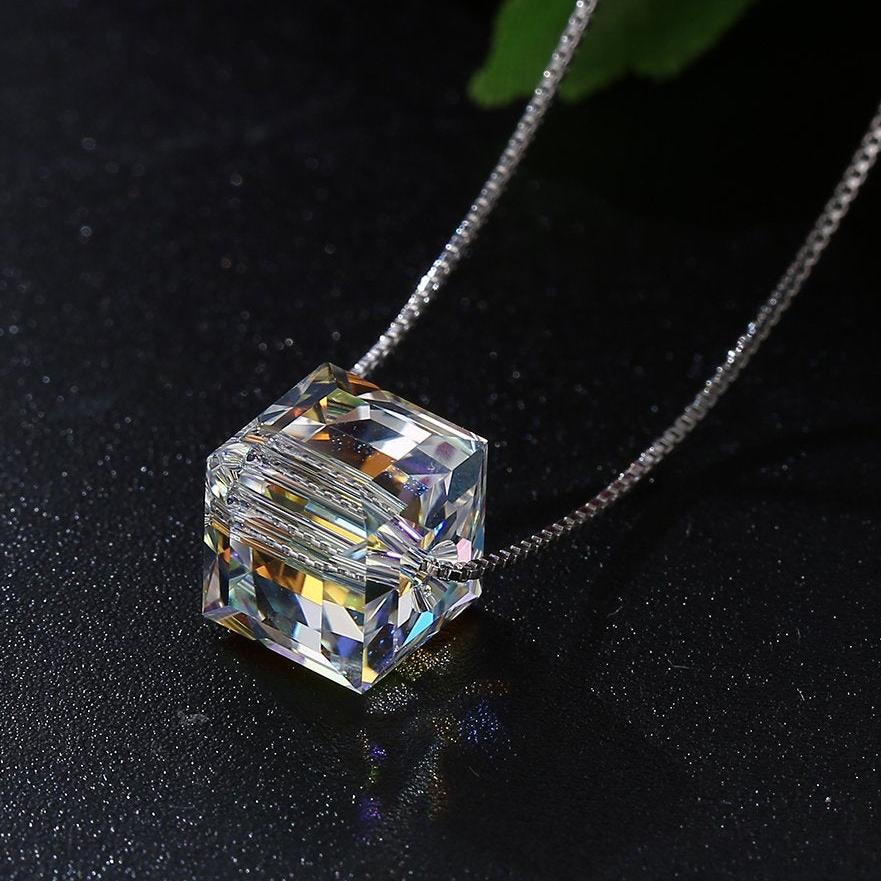 Aurora Borealis Crystal Cube Necklace Made with Swarovski Crystal Jewelry - DailySale