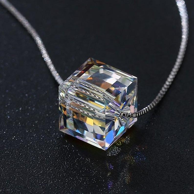 Aurora Borealis Crystal Cube Necklace Made with Swarovski Crystal Jewelry - DailySale