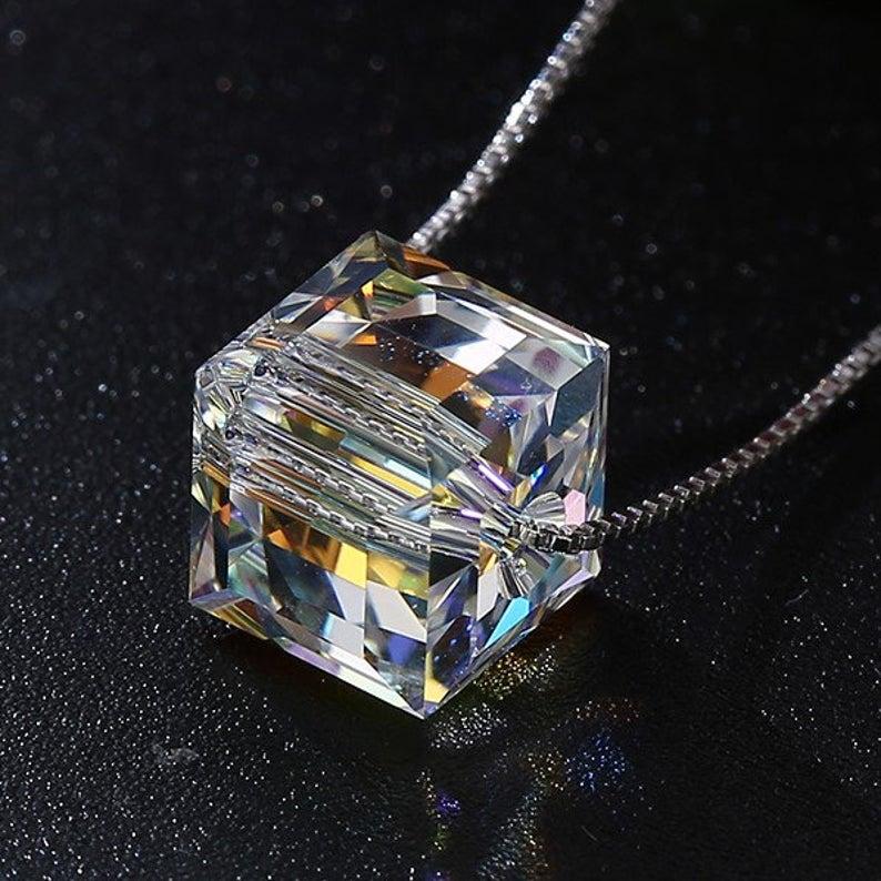 Aurora Borealis Crystal Cube Necklace Made with Swarovski Crystal Jewelry - DailySale