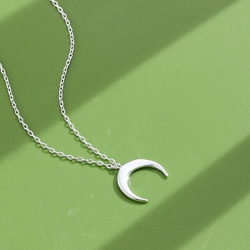Authentic 925 Sterling Silver Simple Moon Shape Necklace Necklaces - DailySale