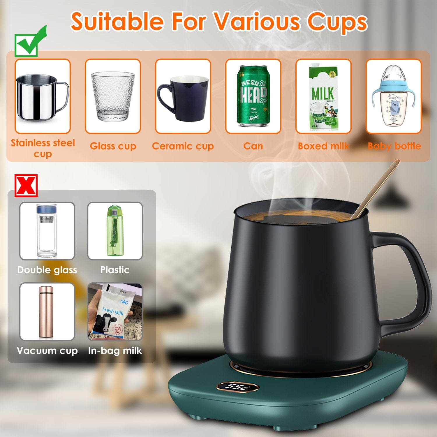 Auto Shut Off USB Coffee Mug Heating Plate with 3 Temperature Setting Kitchen Tools & Gadgets - DailySale