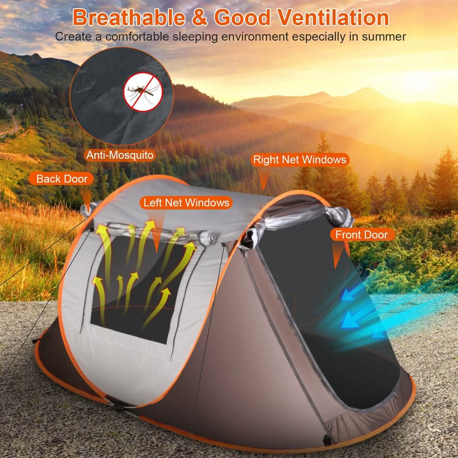 automatic pop up tent Automatic Pop Up Camping Tent Khaki / 5-8 Persons