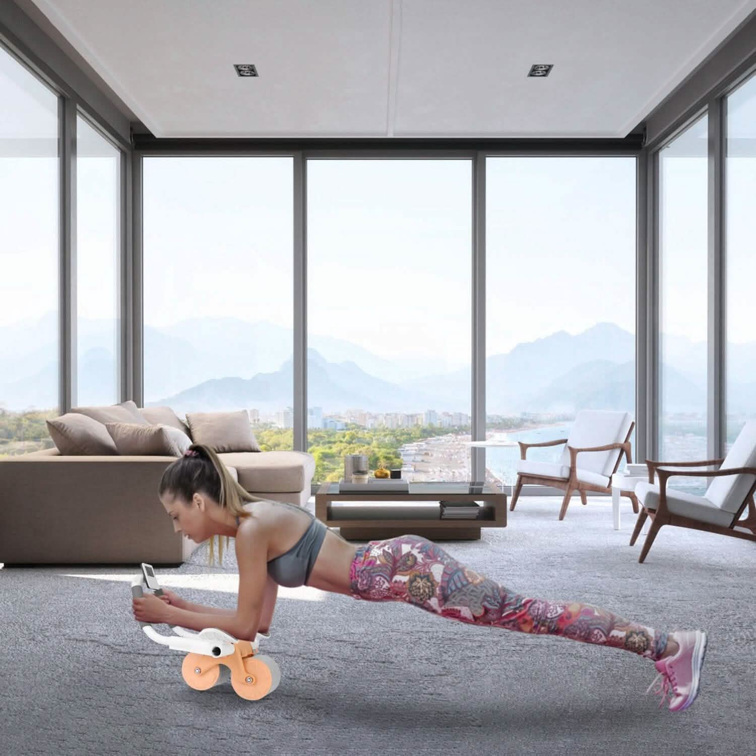 Automatic Rebound Abdominal Wheel Roller for Core Strength with Timer Kneel Pad Fitness - DailySale