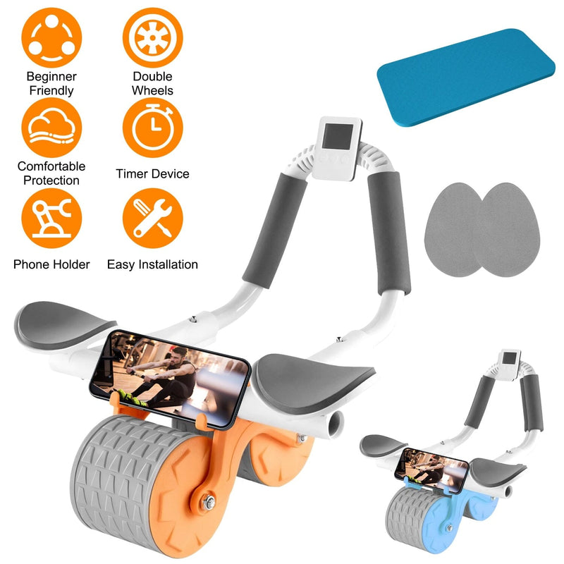 Automatic Rebound Abdominal Wheel Roller for Core Strength with Timer Kneel Pad Fitness - DailySale