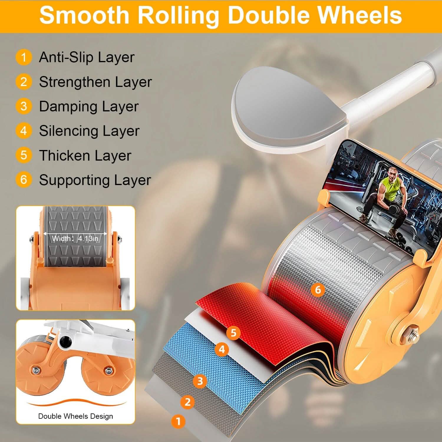 Automatic Rebound Abdominal Wheel Roller for Core Strength with Timer Kneel Pad Fitness - DailySale