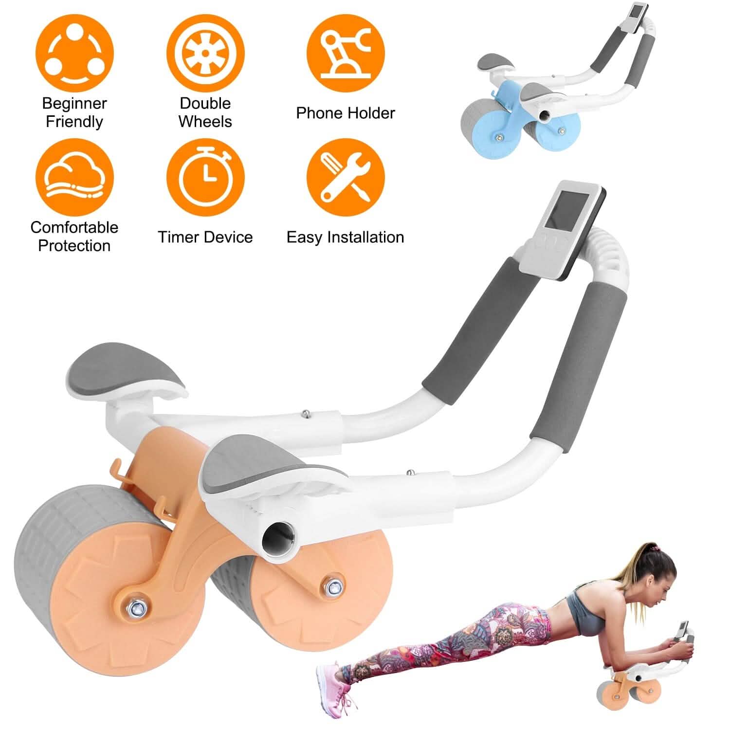 Automatic Rebound Abdominal Wheel Roller for Core Strength with Timer Kneel Pad Fitness - DailySale