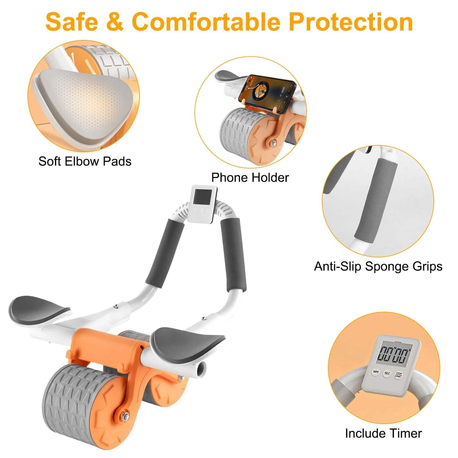 Automatic Rebound Abdominal Wheel Roller for Core Strength with Timer Kneel Pad Fitness - DailySale