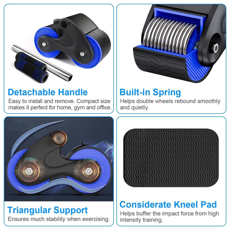Automatic Rebound Anti-Slip AB Roller Wheel with Kneel Pad Holder Fitness - DailySale