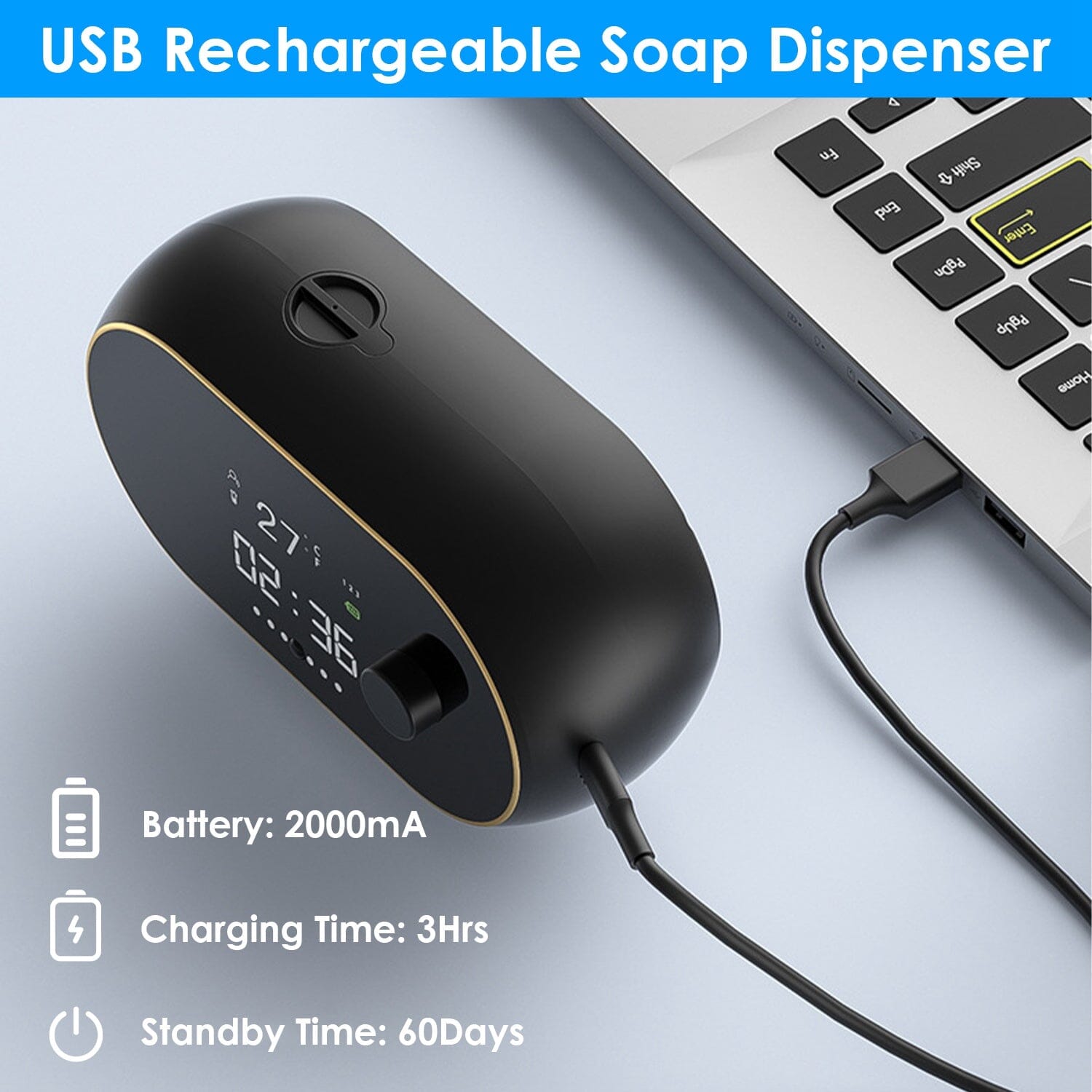 Automatic Soap Dispenser Wall Mounted Hand Free with Clock Temperature Bath - DailySale